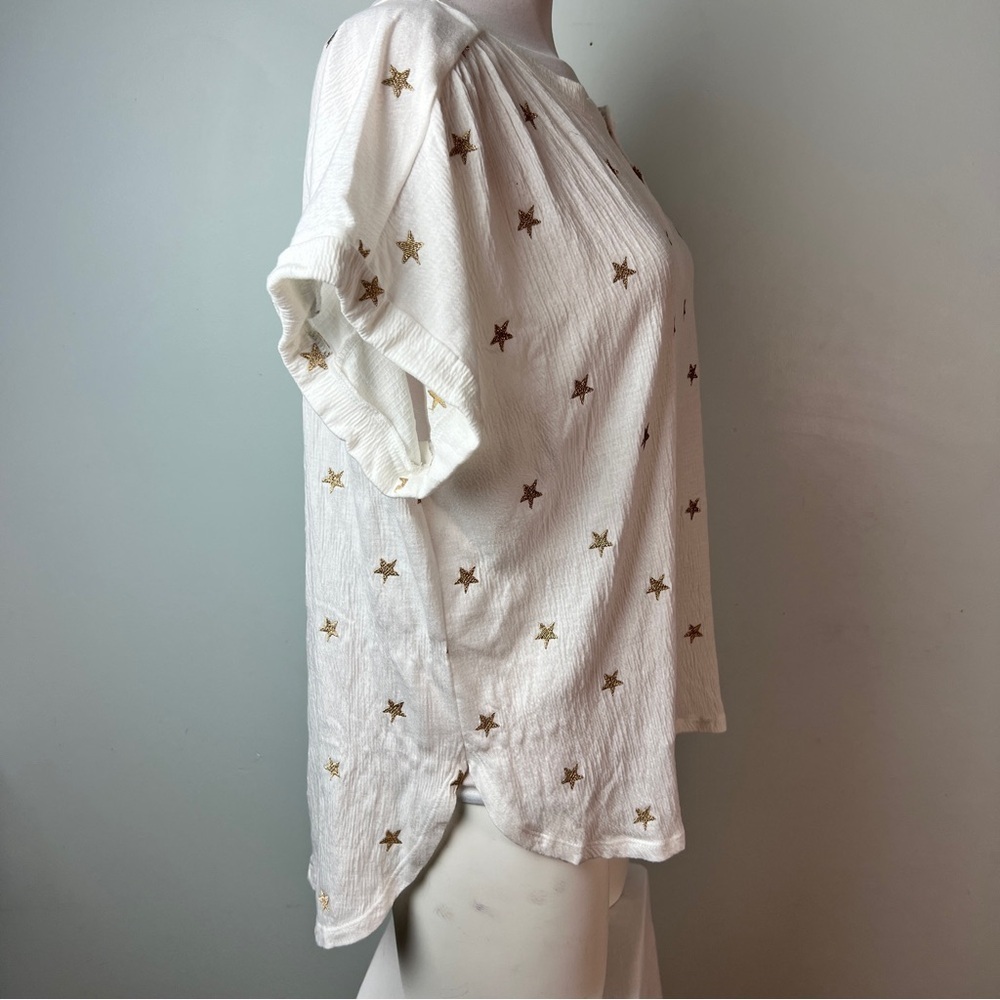 Lane Bryant Ivory Blouse with Bronze Star Details Patriotic Size 14/16 - Picture 4 of 15